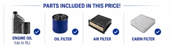 Parts included in this price: engine oil, oil filter, air filter and cabin filter